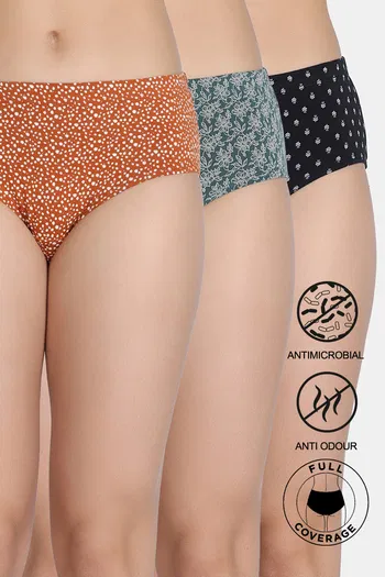 Buy Zivame Medium Rise Full Coverage Hipster Panty (Pack of 3) - Multicolor